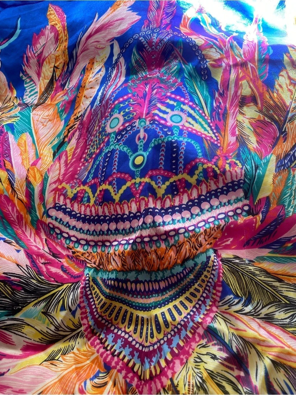 Colorful Abstract Silk Feel Scarf in Blue & Pink Like New arttowear artsy